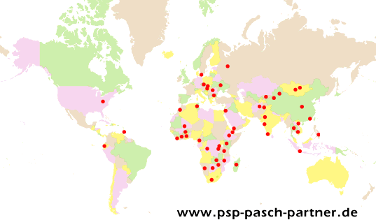 Arbeitsaufenthalte von Renate A. Pasch weltweit